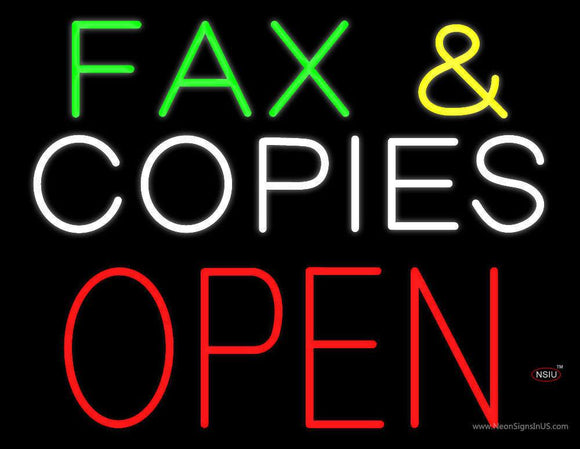 Green Fax and White Copies Block Open Neon Sign