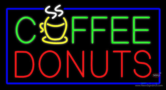 Green Coffee Donuts Red Blue Border Neon Sign