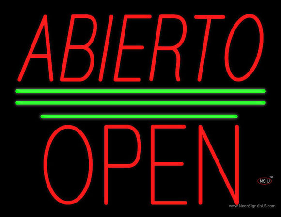 Abierto Block Open Green Line Neon Sign