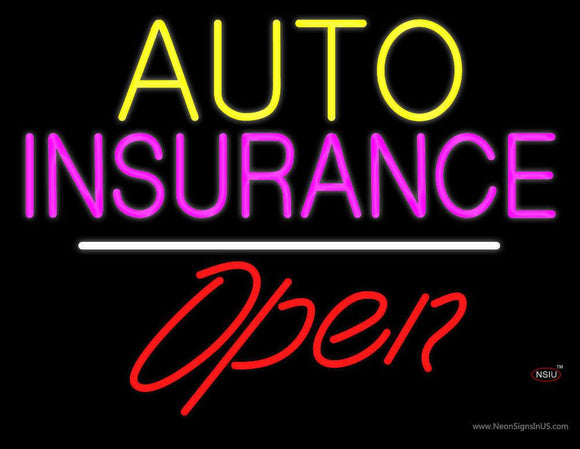 Auto Insurance Open White Line Neon Sign