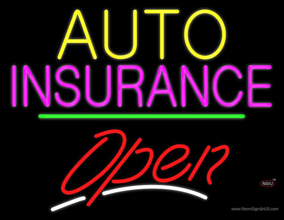 Auto Insurance Open Yellow Line Neon Sign