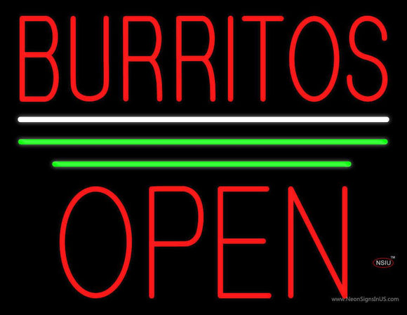 Burritos Block Open Green Line Neon Sign