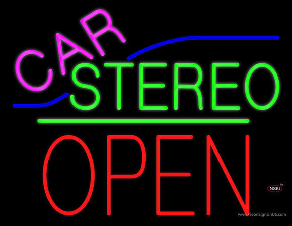 Car Stereo Block Open Green Line Neon Sign