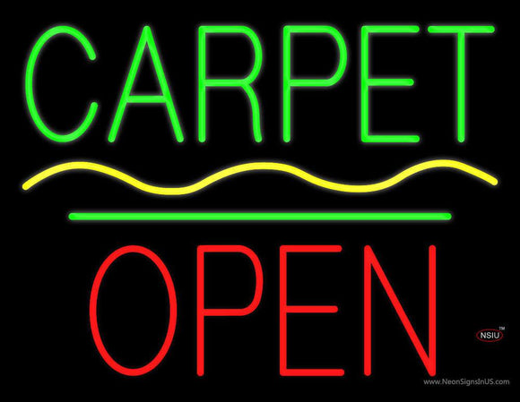 Carpet Block Open Green Line Neon Sign