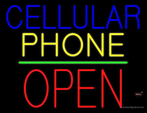 Cellular Phone Block Open Green Line Neon Sign