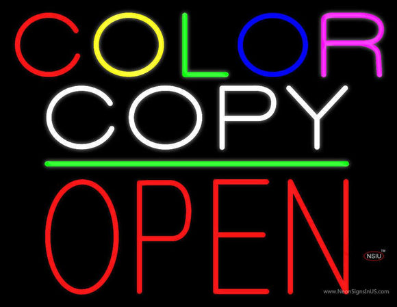 Color Copy Block Open Green Line Neon Sign