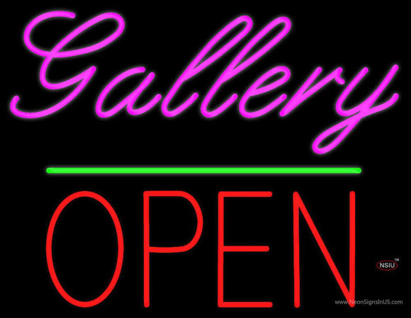 Gallery Block Open Green Line Neon Sign