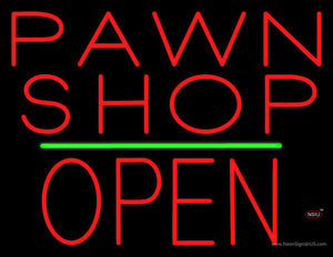 Pawn Shop Block Open Green Line Neon Sign