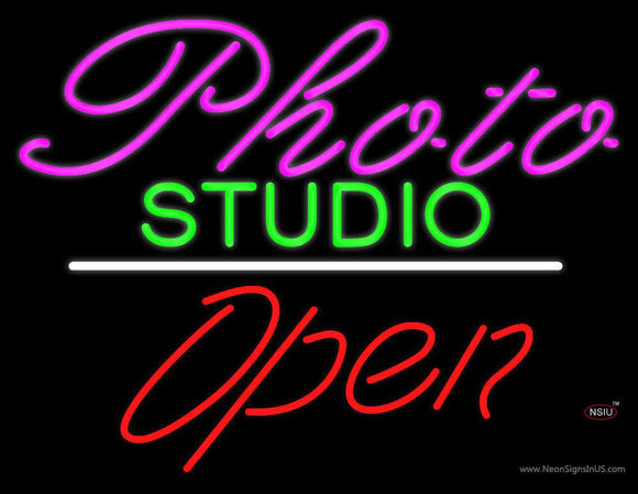 Photo Studio Open White Line Neon Sign