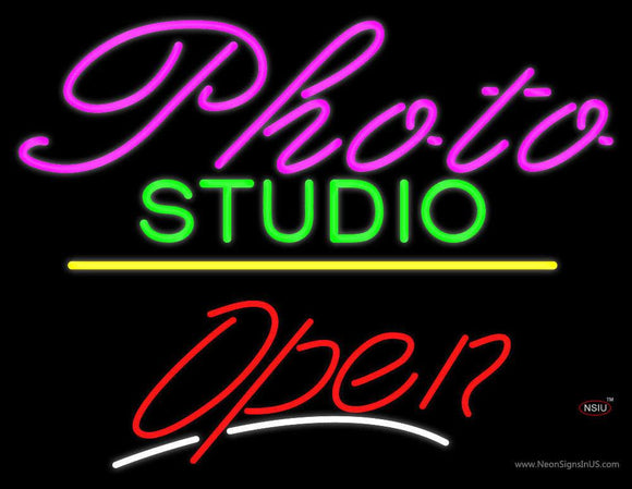 Photo Studio Open Yellow Line Neon Sign