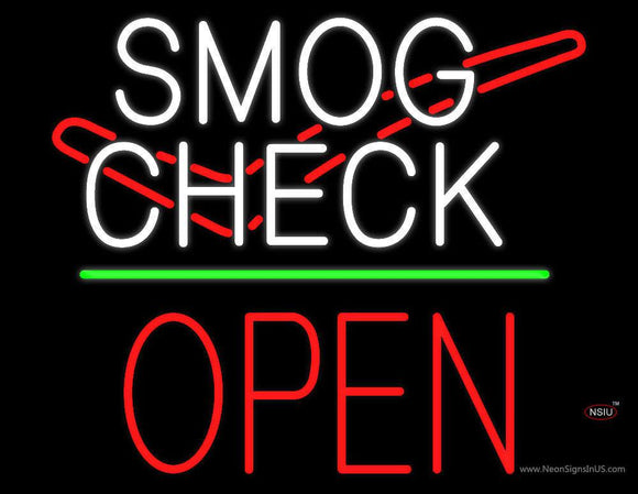 Smog Check Logo Open Block Green Line Neon Sign