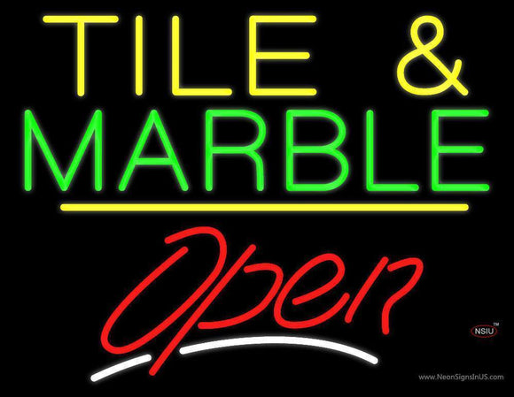 Tile and Marble Script Open Yellow Line Handmade Art Neon Sign