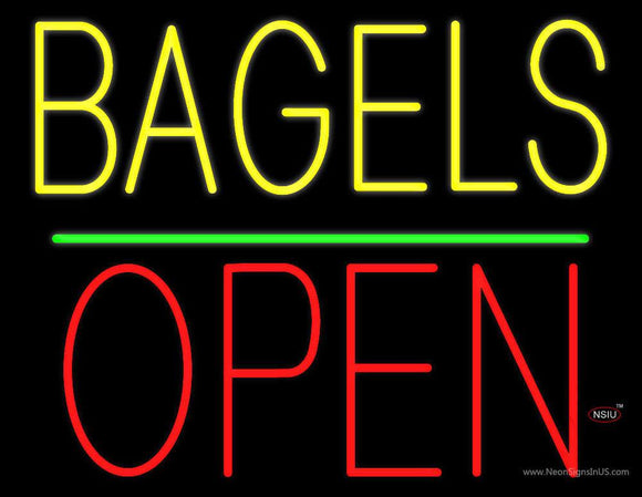 Bagels Block Open Green Line Neon Sign