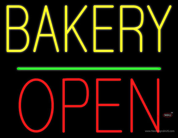 Bakery Block Open Green Line Neon Sign