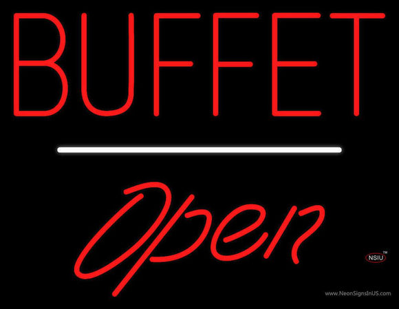 Block Buffet Open White Line Neon Sign
