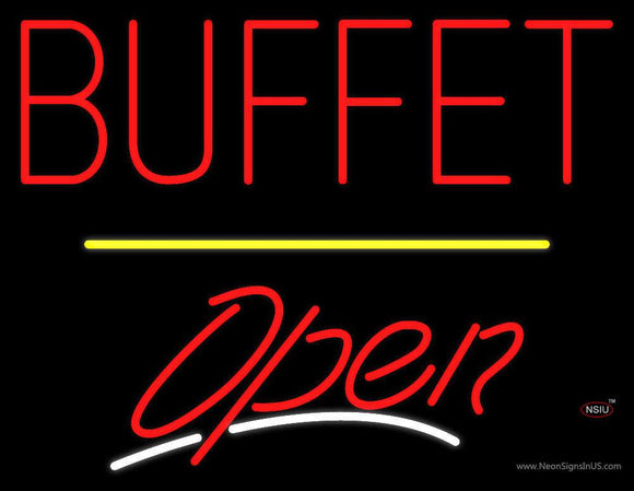 Block Buffet Open Yellow Line Neon Sign