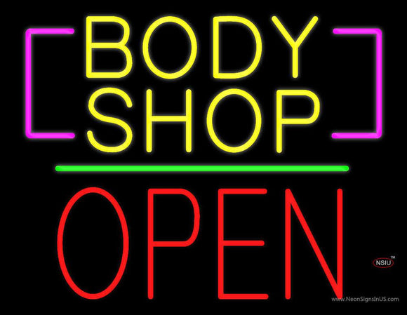 Body Shop Open Block Green Line Neon Sign