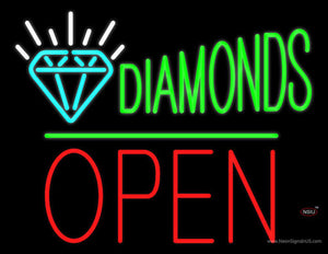 Diamonds Logo Block Open Green Line Neon Sign
