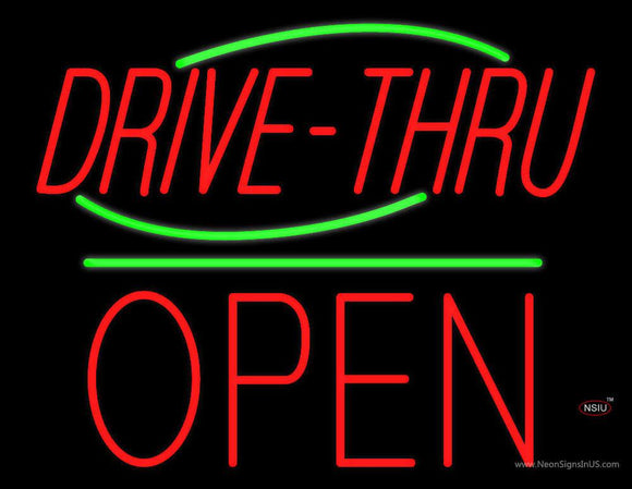 Drive-Thru Block Open Green Line Neon Sign