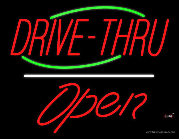 Drive-Thru Open White Line Neon Sign