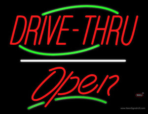 Drive-Thru Open Yellow Line Neon Sign