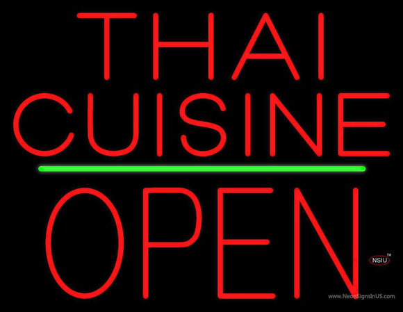 Thai Cuisine Block Open Green Line Neon Sign