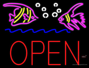 Fish Logo Block Open Neon Sign