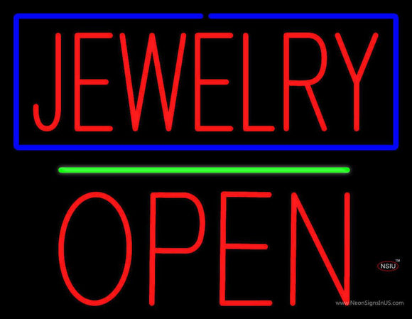 Jewelry Open Block Green Line Neon Sign