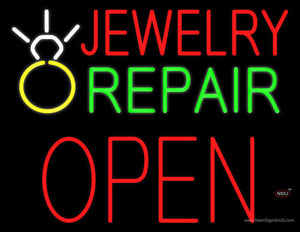 Jewelry Repair Block Open Neon Sign with Logo