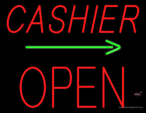Cashier Block Open with Arrow Neon Sign
