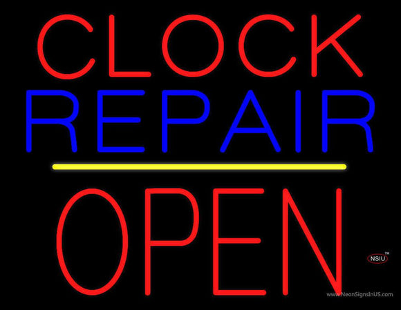 Clock Repair Block Open Yellow Line Neon Sign