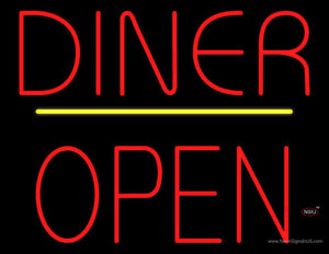 Diner Block Open Yellow Line Neon Sign