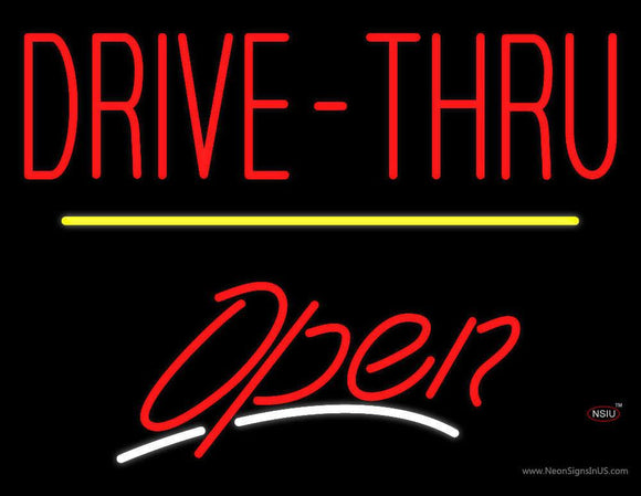 Drive-Thru Open Yellow Line Neon Sign