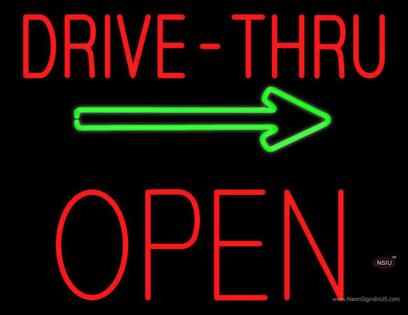 Drive-Thru Block Open with Green Arrow Neon Sign