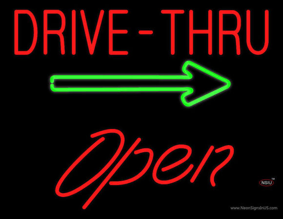 Drive-Thru Open with Arrow Neon Sign