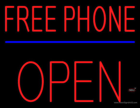 Red Free Phone Block Open Neon Sign