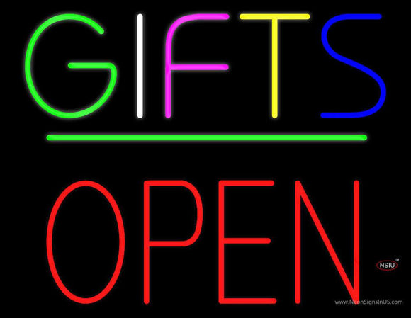 Gifts Block Open Green Line Neon Sign