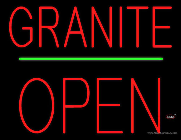 Granite Block Open Green Line Neon Sign