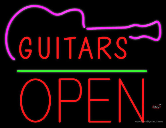 Guitars Block Open Green Line Neon Sign
