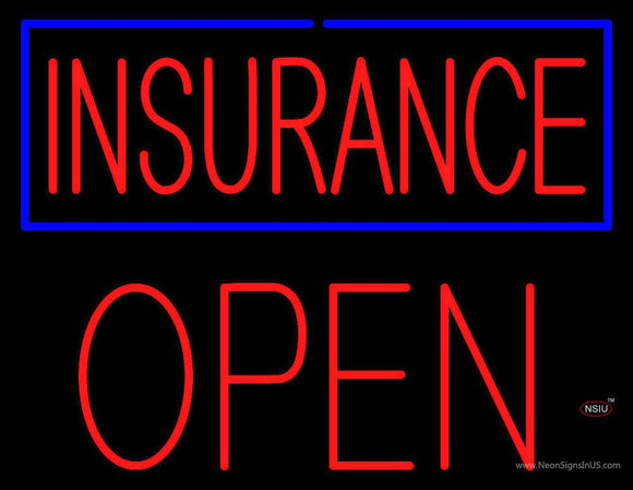Red Insurance Blue Border Open Block Neon Sign
