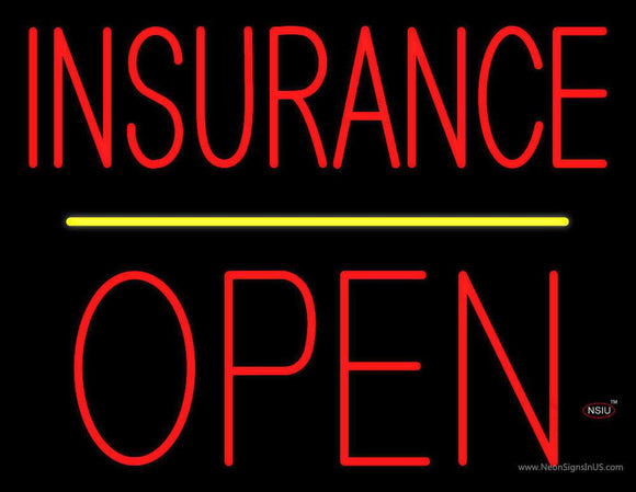 Red Insurance Block Open Yellow Line Neon Sign