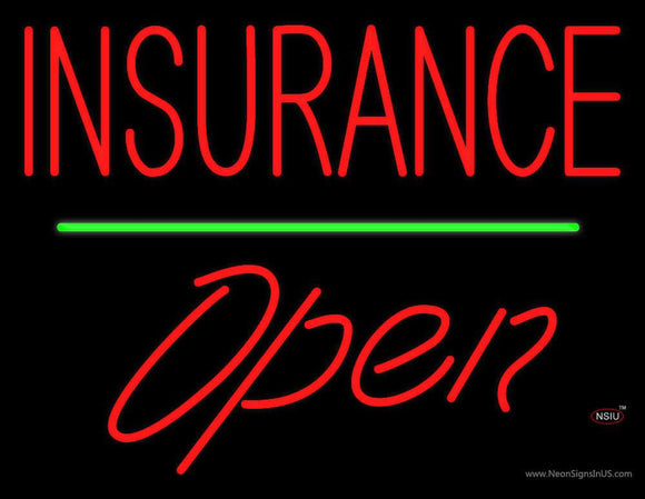 Red Insurance Open Green Line Neon Sign
