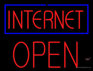 Internet Blue Border Block Open Neon Sign