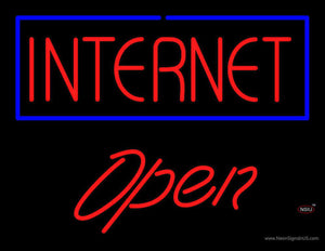 Red Internet Block Blue Border Open Neon Sign