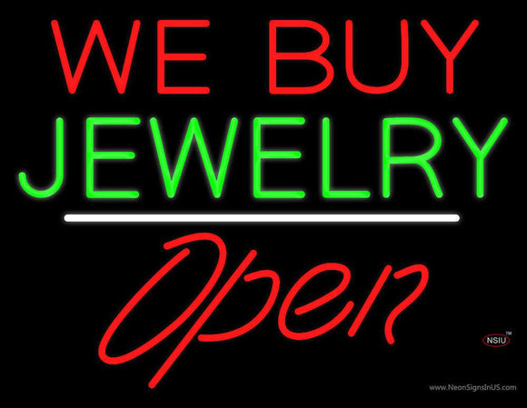 We Buy Jewelry Block Open White Line Neon Sign