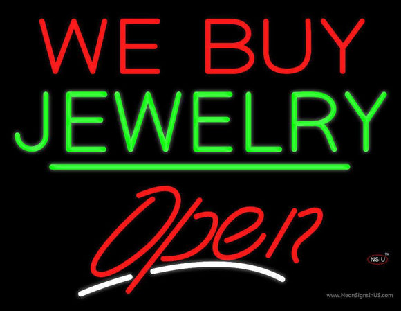 We Buy Jewelry Open Green Line Handmade Art Neon Sign
