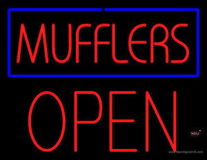 Mufflers Blue Border Open Block Neon Sign