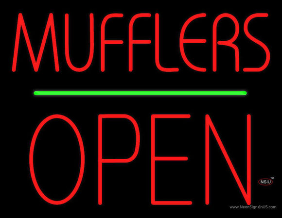 Mufflers Open Block Green Line Neon Sign