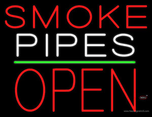 Smoke Pipes Block Open Green Line Neon Sign