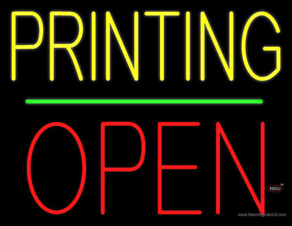 Yellow Printing Block Open Green Line Neon Sign